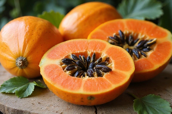 Ilustración de papayas frescas con un corte mostrando su interior