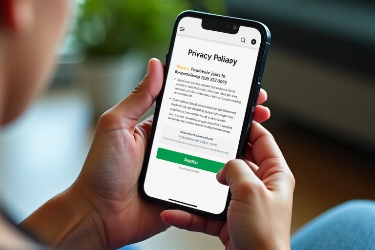 Persona revisando sus derechos de privacidad en un dispositivo móvil